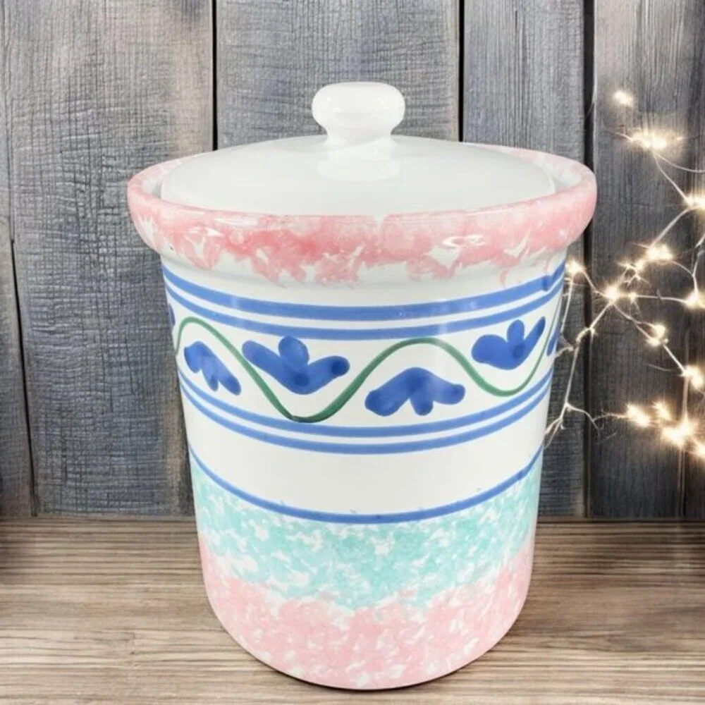 Vintage Caleca Italian Pottery Canister Jar Container With Lid Made In Italy VTG